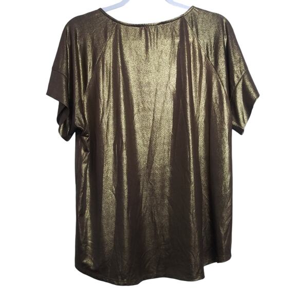 Ellison Gold Bronze Metallic Stretch Short Sleeve Top Size M - Picture 3 of 8